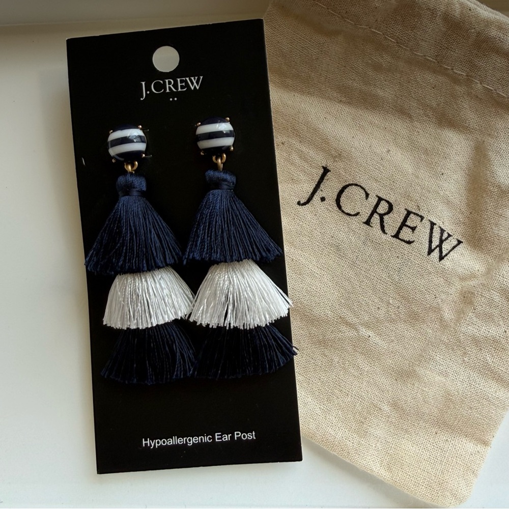J. Crew Navy and White Tassel Earrings